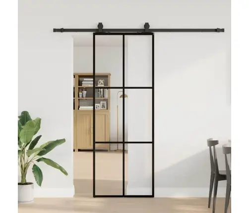 Bīdāmās Durvis Ar Stiprinājumiem, Melns, Stikls, 76X205 Cm Vidaxl