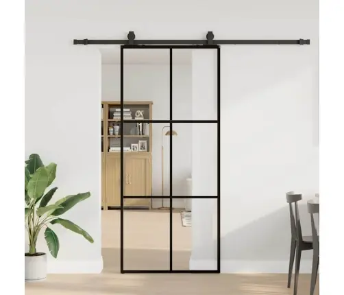 Bīdāmās Durvis Ar Stiprinājumiem, Melns, Stikls, 90X205 Cm Vidaxl