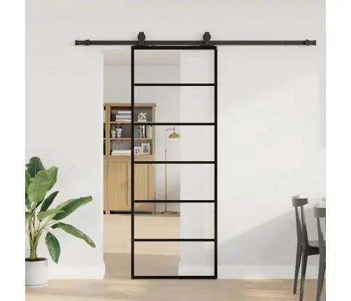 Bīdāmās Durvis Ar Stiprinājumiem, Melns, Stikls, 76X205 Cm Vidaxl