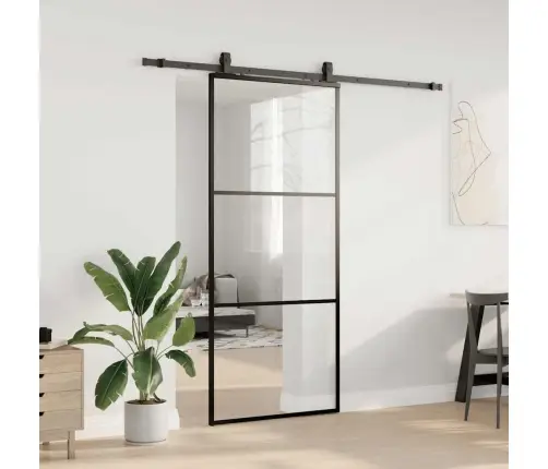 Bīdāmās Durvis Ar Stiprinājumiem, Melns, Stikls, 90X205 Cm Vidaxl