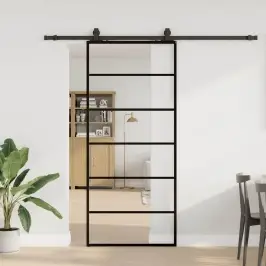 Bīdāmās Durvis Ar Stiprinājumiem, Melns, Stikls, 90X205 Cm Vidaxl Bīdāmās Durvis Ar Stiprinājumiem, Melns, Stikls, 90X205 Cm Vidaxl