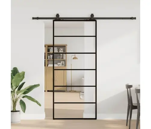 Bīdāmās Durvis Ar Stiprinājumiem, Melns, Stikls, 90X205 Cm Vidaxl