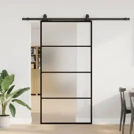 Bīdāmās Durvis Ar Stiprinājumiem, Melns, Stikls, 102X205 Cm Vidaxl