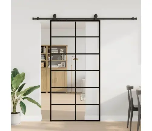 Bīdāmās Durvis Ar Stiprinājumiem, Melns, Stikls, 102X205 Cm Vidaxl