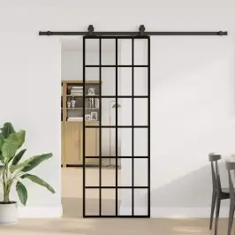 Bīdāmās Durvis Ar Stiprinājumiem, Melns, Stikls, 76X205 Cm Vidaxl