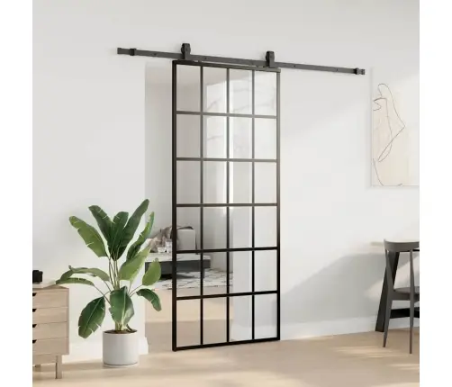Bīdāmās Durvis Ar Stiprinājumiem, Melns, Stikls, 90X205 Cm Vidaxl