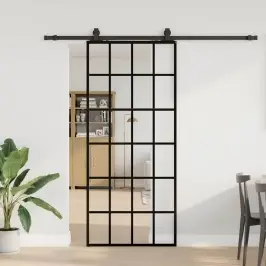 Bīdāmās Durvis Ar Stiprinājumiem, Melns, Stikls, 90X205 Cm Vidaxl