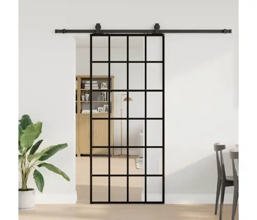 Bīdāmās Durvis Ar Stiprinājumiem, Melns, Stikls, 90X205 Cm Vidaxl