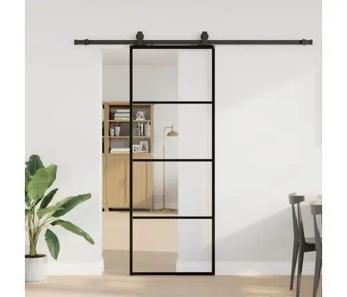 Bīdāmās Durvis Ar Stiprinājumiem, Melns, Stikls, 76X205 Cm Vidaxl