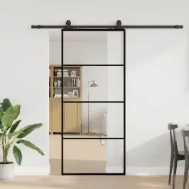 Bīdāmās Durvis Ar Stiprinājumiem, Melns, Stikls, 90X205 Cm Vidaxl