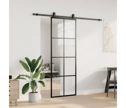Bīdāmās Durvis Ar Stiprinājumiem, Melns, Stikls, 76X205 Cm Vidaxl