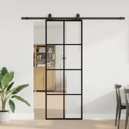 Bīdāmās Durvis Ar Stiprinājumiem, Melns, Stikls, 76X205 Cm Vidaxl Bīdāmās Durvis Ar Stiprinājumiem, Melns, Stikls, 76X205 Cm Vidaxl