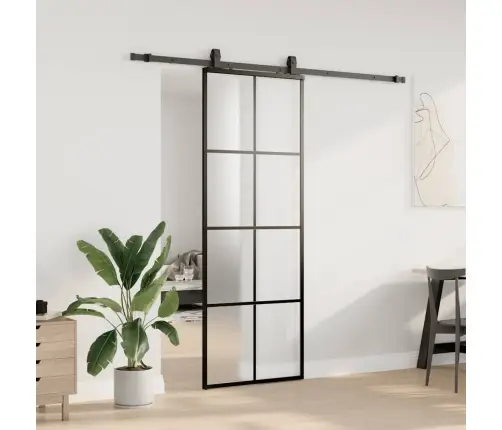 Bīdāmās Durvis Ar Stiprinājumiem, Melns, Stikls, 76X205 Cm Vidaxl