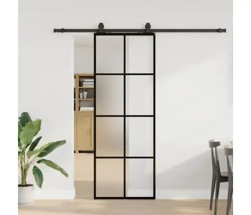 Bīdāmās Durvis Ar Stiprinājumiem, Melns, Stikls, 76X205 Cm Vidaxl