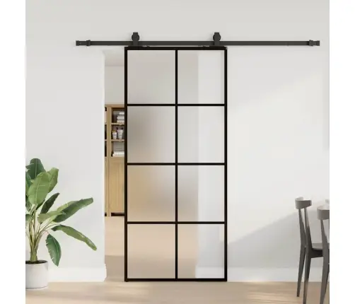 Bīdāmās Durvis Ar Stiprinājumiem, Melns, Stikls, 90X205 Cm Vidaxl