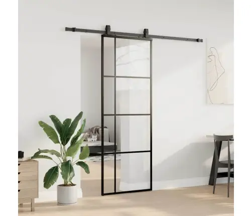 Bīdāmās Durvis Ar Stiprinājumiem, Melns, Stikls, 76X205 Cm Vidaxl