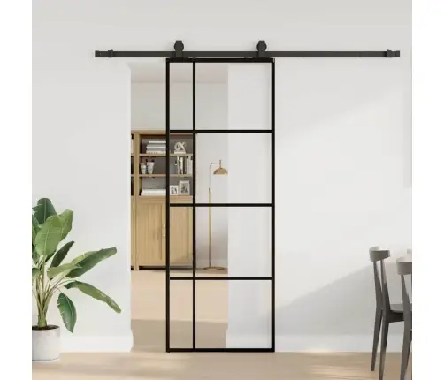 Bīdāmās Durvis Ar Stiprinājumiem, Melns, Stikls, 76X205 Cm Vidaxl
