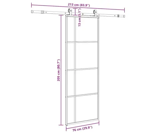 Liuguks Tarvikutega, Must, 76 X 205 cm Esg-Klaas