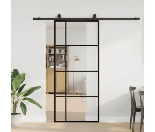Bīdāmās Durvis Ar Stiprinājumiem, Melns, Stikls, 90X205 Cm Vidaxl