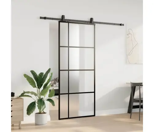 Bīdāmās Durvis Ar Stiprinājumiem, Melns, Stikls, 90X205 Cm Vidaxl