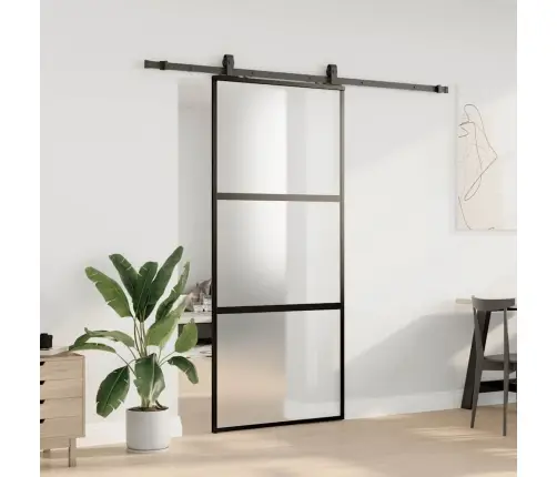 Bīdāmās Durvis Ar Aparatūras Komplektu, Melns, Rūdīts Stikls Vidaxl