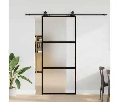 Bīdāmās Durvis Ar Aparatūras Komplektu, Melns, Rūdīts Stikls Vidaxl