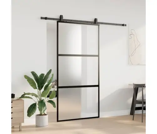 Bīdāmās Durvis Ar Aparatūras Komplektu, Melns, Rūdīts Stikls Vidaxl