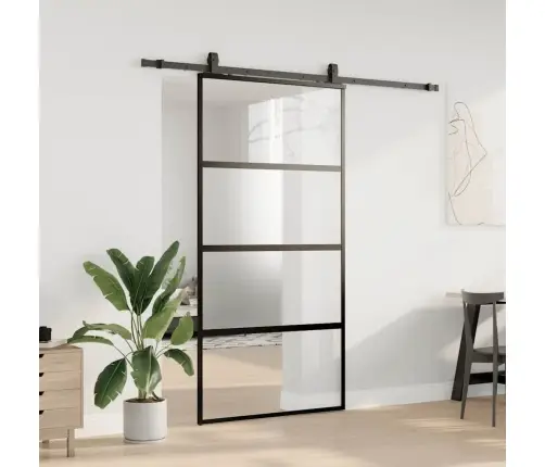 Bīdāmās Durvis Ar Aparatūras Komplektu, Melns, Rūdīts Stikls Vidaxl