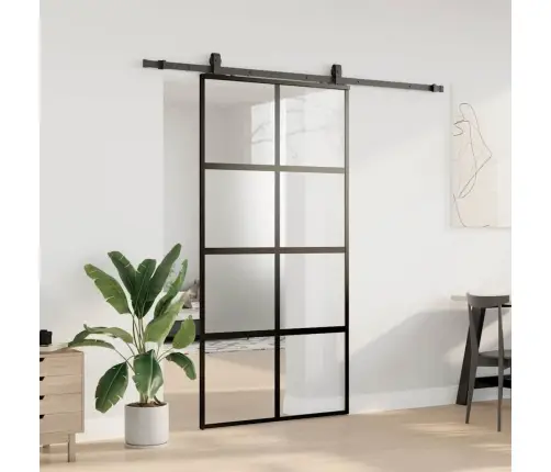 Stumdomos Durys Su Įrangos Rinkiniu, Juodas, 102,5X205 Cm