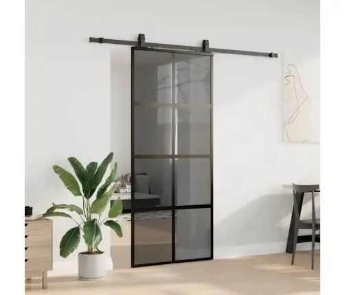 Lükanduks Riistvara Komplektiga Must 90X205 Cm Karastatud Klaas