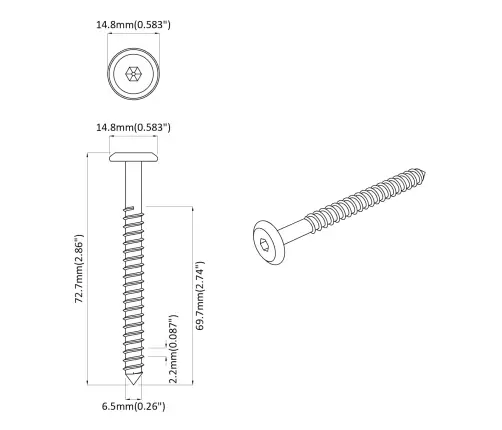 Puidust Kruvid 2 Pcs Hõbedane M6 X 70 Mm Teras