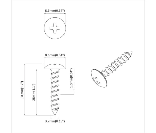 Tapping Nagla 12 Pcs Melna M4 X 28 Mm Tērauds Vidaxl