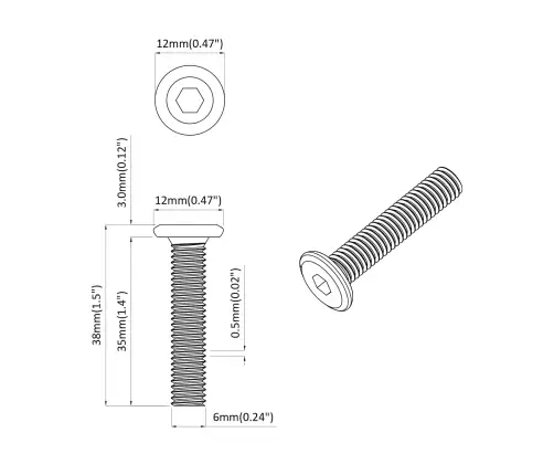 Galvas Bloķēšanas Skrūve 12 Pcs Sudraba M6 X 35 Mm Tērauds Vidaxl
