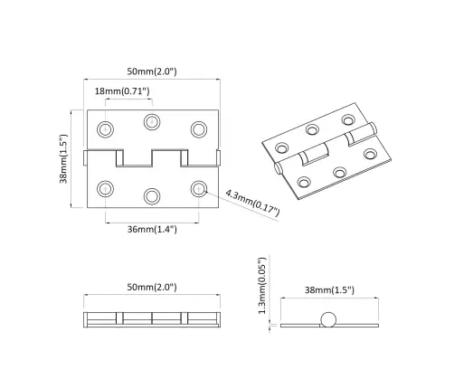 Hing 12 Pcs Hõbedane 50 X 38 X 1,3 Mm Teras
