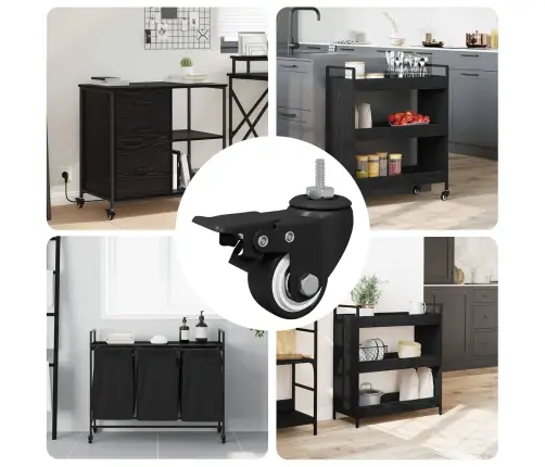 Riteņi 12 Pcs Melna M6 X 1.5 Mm Dzelzs Un Neilons Vidaxl