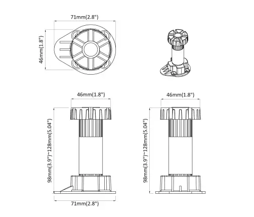 Mēbeļu Kājas Regulējams 12 Pcs Melna 46 X 46 X 128 Mm Pp Vidaxl