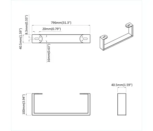 Mööblijalad 2 Pcs Must 79,6 X 4 X 10 Mm Raud