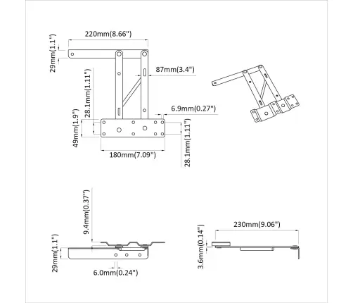 Lovos Kėlimo Mechanizmas 2 Pcs Juoda 340 X 95 X 40 Mm Geležis