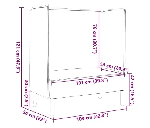 Augstā Dīvāns Rozā 109X56X121 Cm Audums Vidaxl