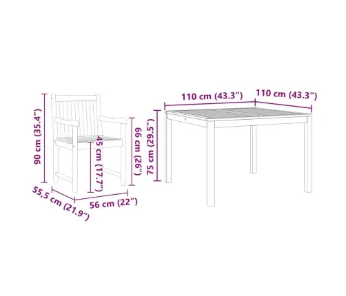 Sodo Valgomojo Komplektas 3 Pcs Ruda Akacijos Medienos Masyvas