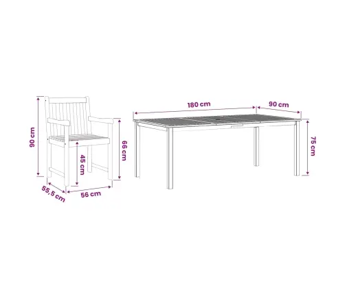 Ēdamgalds 7 Pcs Dabisks Koks 180 X 90 X 75 Cm Masīvkoks Akācija Vidaxl