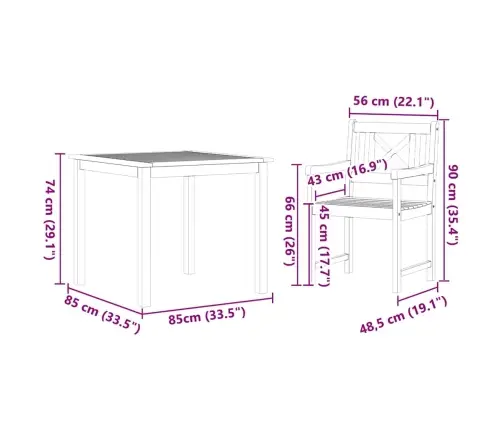 Sodo Valgomojo Komplektas 3 Pcs Ruda Akacijos Medienos Masyvas