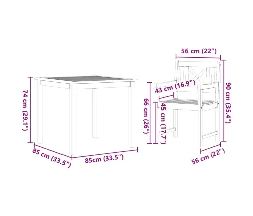 3 Gab. Dārza Ēdamgalds Solid Wood Acacia Vidaxl