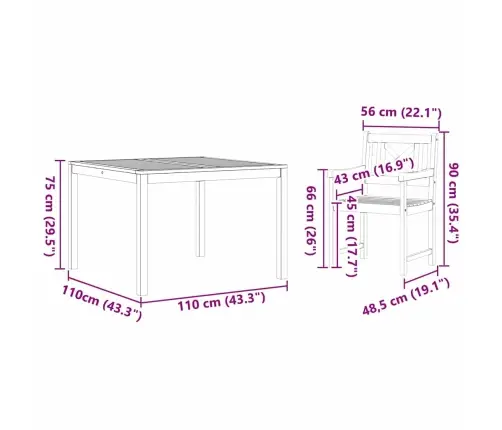Sodo Valgomojo Komplektas 5 Pcs Ruda Akacijos Medienos Masyvas