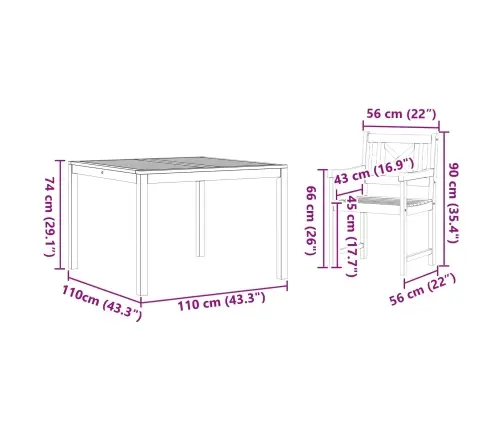 Sodo Valgomojo Komplektas 5 Pcs Ruda Akacijos Medienos Masyvas