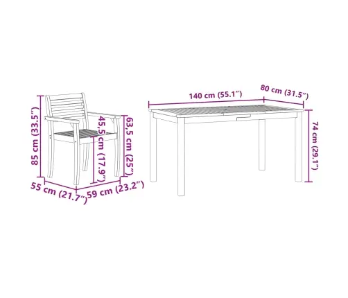 Dārza Ēdamgalds 5 Pcs Brūna Akācijas Masīvkoks Vidaxl