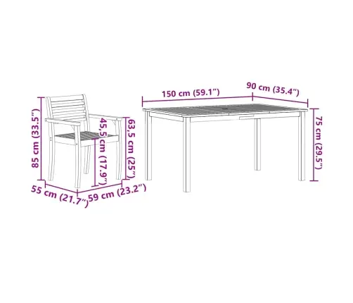 Ēdamgalds 5 Pcs Dabiski Brūns 150 X 90 X 74 Cm Vidaxl