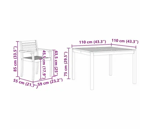 Sodo Valgomojo Komplektas 3 Pcs Ruda Akacijos Medienos Masyvas