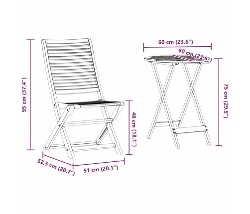 Kokkupandav Bistroo Komplekt 3 Pcs Pruun Tugev Akaatsiapuit