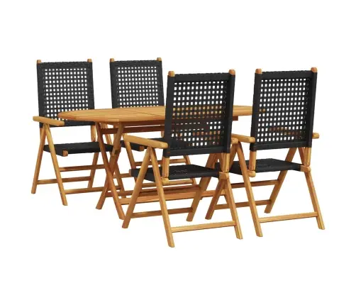 Salokāms Dārza Galds 5 Pcs Melna Vidaxl